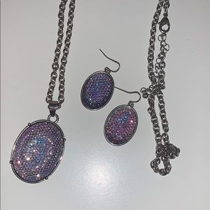 Holographic bling necklace and earrings set